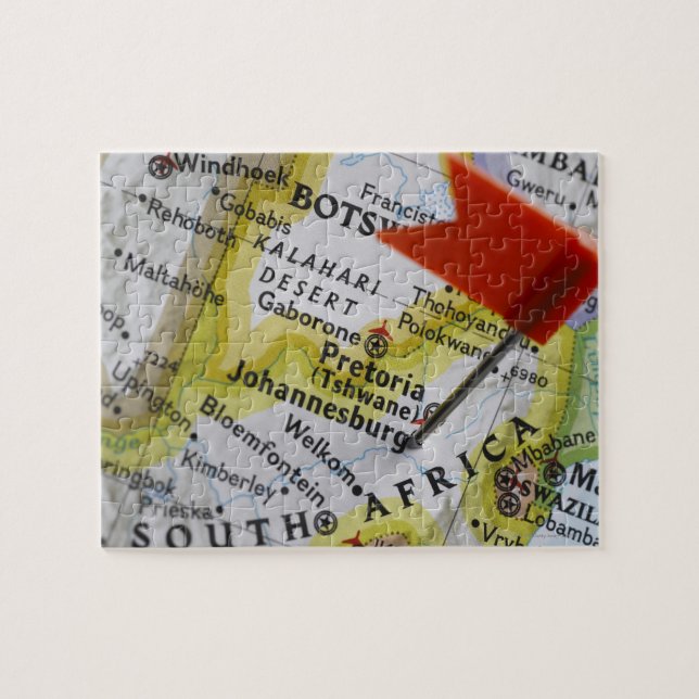 Map pin placed in Johannesburg, South Africa on Jigsaw Puzzle (Horizontal)
