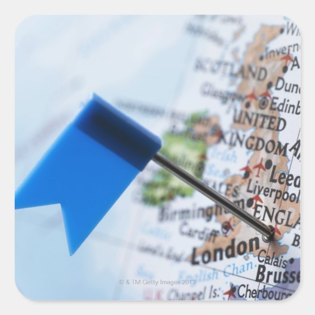 Map pin placed in London, UK on map, close-up Square Sticker (Front)