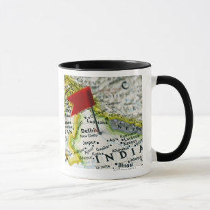 Map pin placed in New Delhi, India on map, Mug
