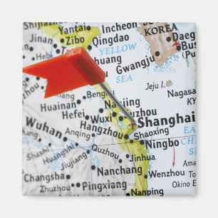 Map pin placed in Shanghai, China on map, Magnet