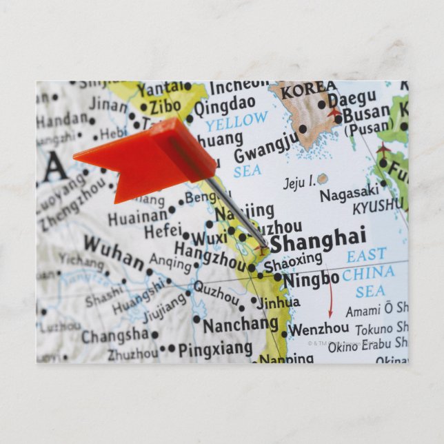 Map pin placed in Shanghai, China on map, Postcard (Front)