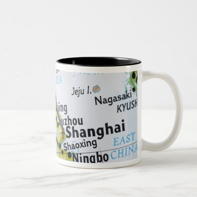 Map pin placed in Shanghai, China on map, Two-Tone Coffee Mug (Right)