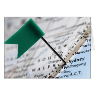 Map pin placed in Sydney, Australia on map,