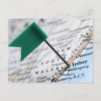 Map pin placed in Sydney, Australia on map,