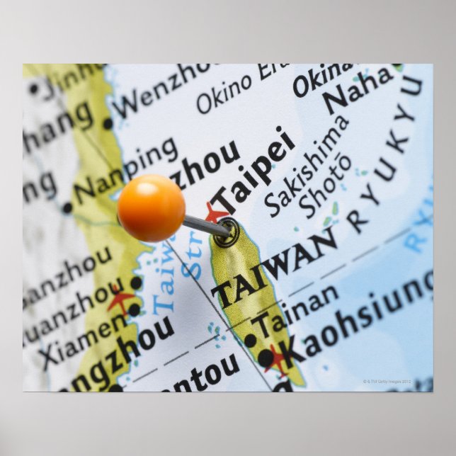 Map pin placed in Taipei, Taiwan on map, Poster (Front)