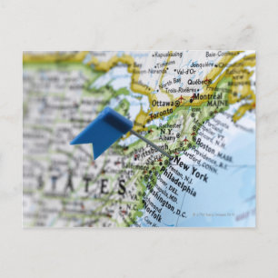 Map pin placed on New York City on map, close-up Postcard