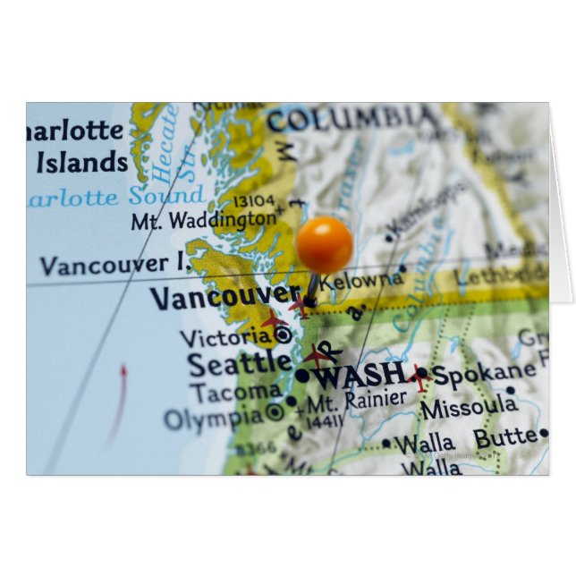 Map pin placed on Vancouver, Canada on map, (Front Horizontal)