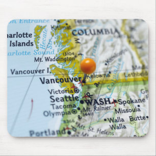 Map pin placed on Vancouver, Canada on map, Mouse Pad