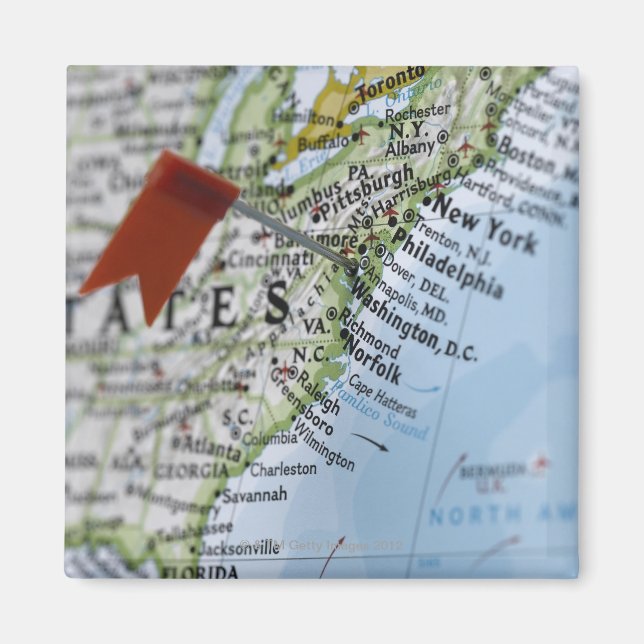 Map pin placed on Washington, D.C. on map, Magnet (Front)