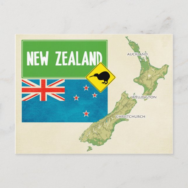 MAP POSTCARDS ♥ New Zealand (Front)