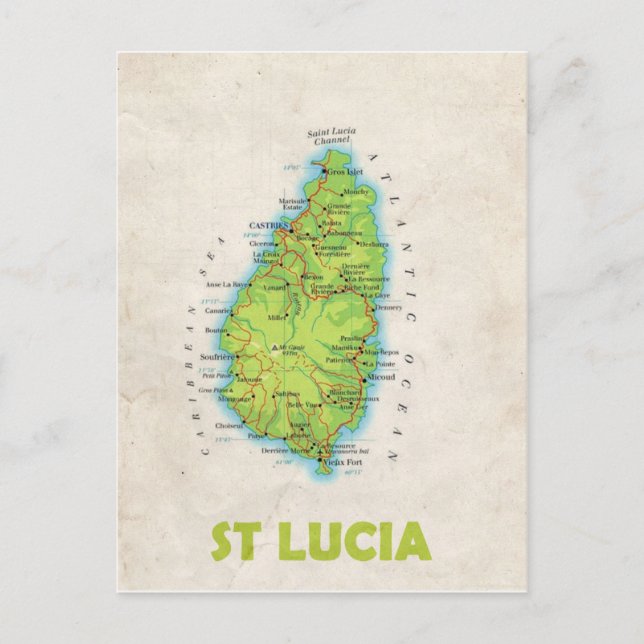 MAP POSTCARDS ♥ St Lucia (Front)