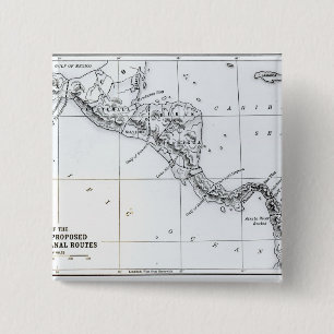 Map Proposed Isthmian Canal Routes 15 Cm Square Badge