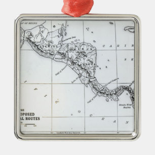 Map Proposed Isthmian Canal Routes Metal Tree Decoration