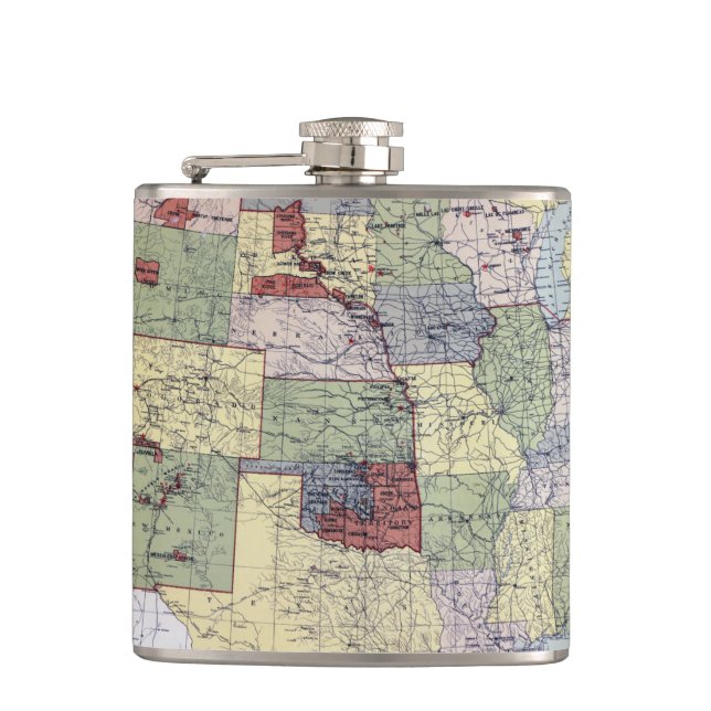 MAP: RESERVATIONS, 1892 HIP FLASK (Front)