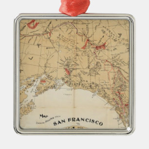 Map Showing Routes from San Francisco to Alaska Metal Tree Decoration