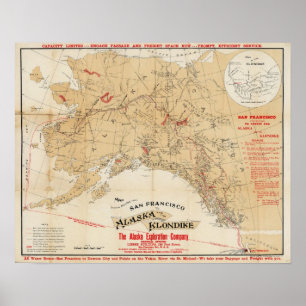 Map Showing Routes from San Francisco to Alaska Poster