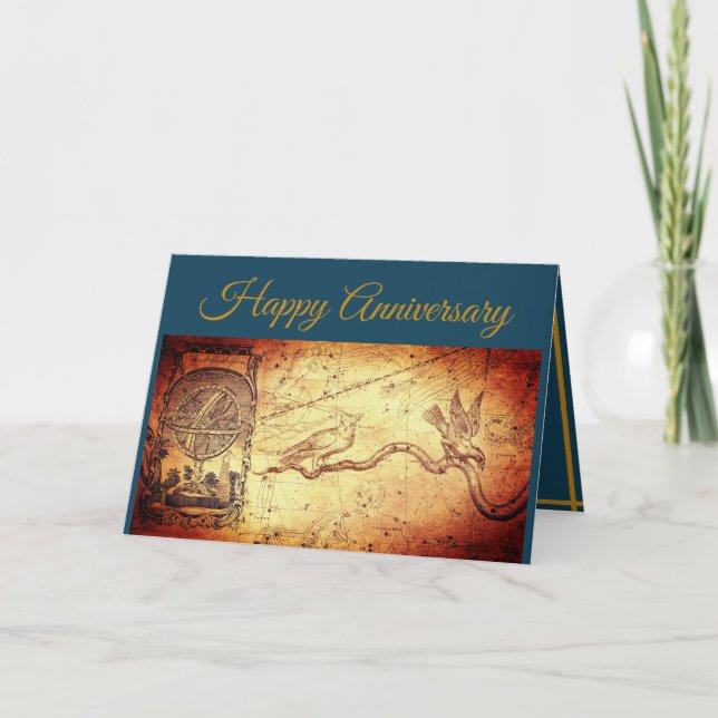 Map & Sphere Blue Anniversary Card (Front)