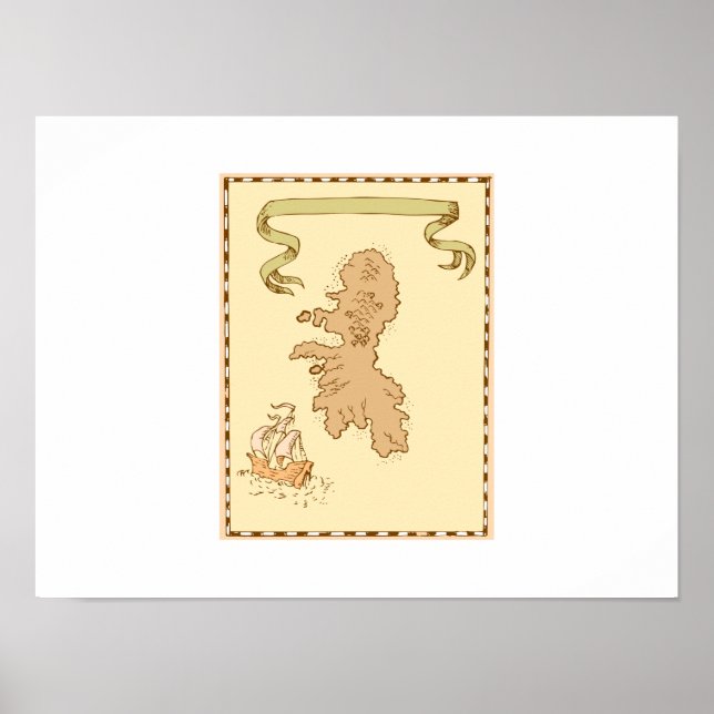 Map Treasure Island Tall Ship Poster (Front)