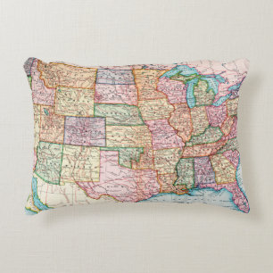 Map: United States, 1905 Decorative Cushion