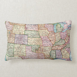 Map: United States, 1905 Lumbar Cushion