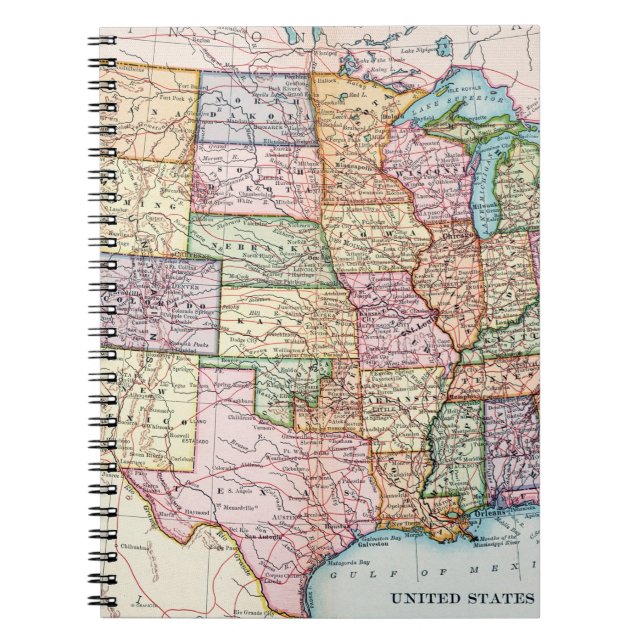 Map: United States, 1905 Spiral Notebook (Front)