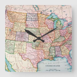 Map: United States, 1905 Square Wall Clock