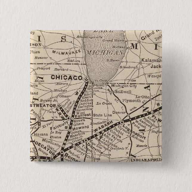 Map Wabash Railway 15 Cm Square Badge (Front)