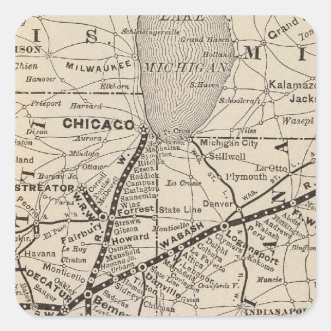 Map Wabash Railway Square Sticker (Front)