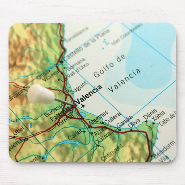 Map with pin pointing to city of Valencia in Spain Mouse Pad (Front)