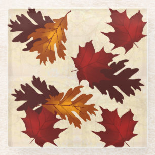 Maple and Oak Foliage Leaves Autumn Colours Glass Coaster