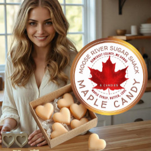 Maple Candy Copper Border Red Sugar Maple Leaf Classic Round Sticker