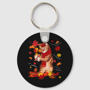 Maple Cat Autumn Maple Hello Fall Leaf Gift Women Key Ring