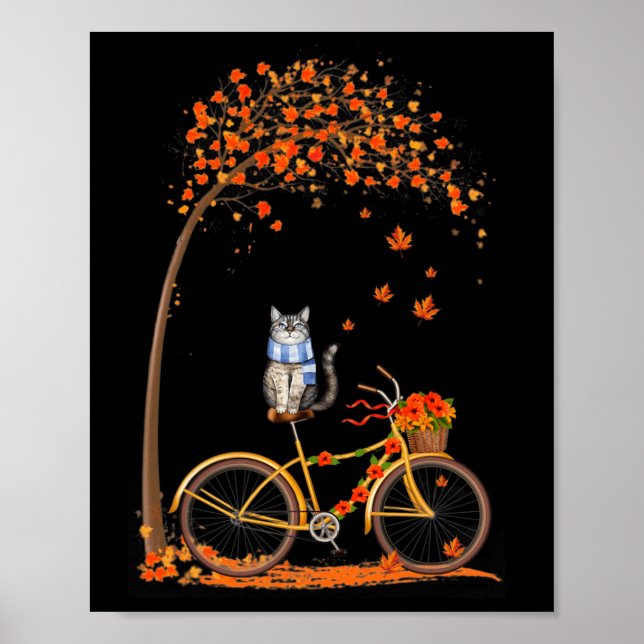 Maple Cat Bike Leaf Fall Hello Autumn Fun  Poster (Front)
