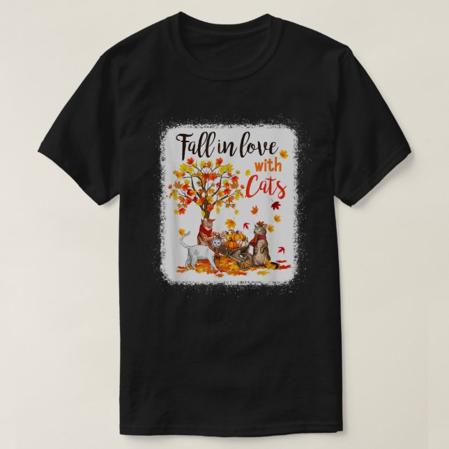 Maple Cat Leaf Fall Hello Autumn Bicycle  T-Shirt (Design Front)