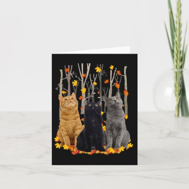 Maple Cat Leaf Fall Hello Autumn Fun Kitty  Card (Front)