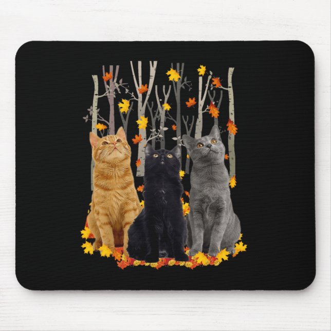 Maple Cat Leaf Fall Hello Autumn Fun Kitty  Mouse Pad (Front)