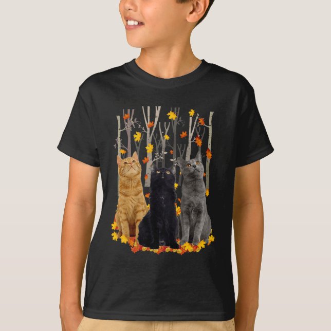 Maple Cat Leaf Fall Hello Autumn Fun Kitty  T-Shirt (Front)