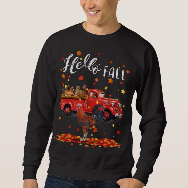 Maple Chicken Leaf Fall Autumn Red Truck Sweatshirt (Front)