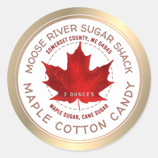 Maple Cotton Candy Gold Border Red Maple Leaf Classic Round Sticker