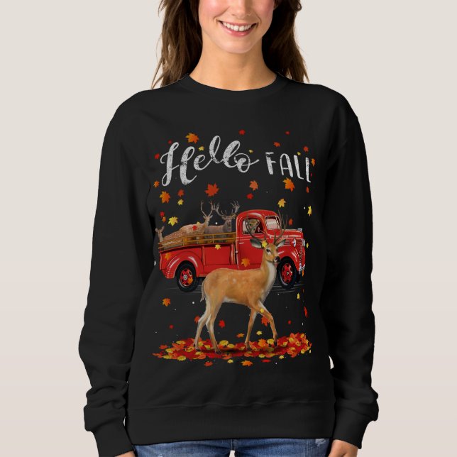 Maple Deer Leaf Fall Autumn Red Truck Sweatshirt (Front)