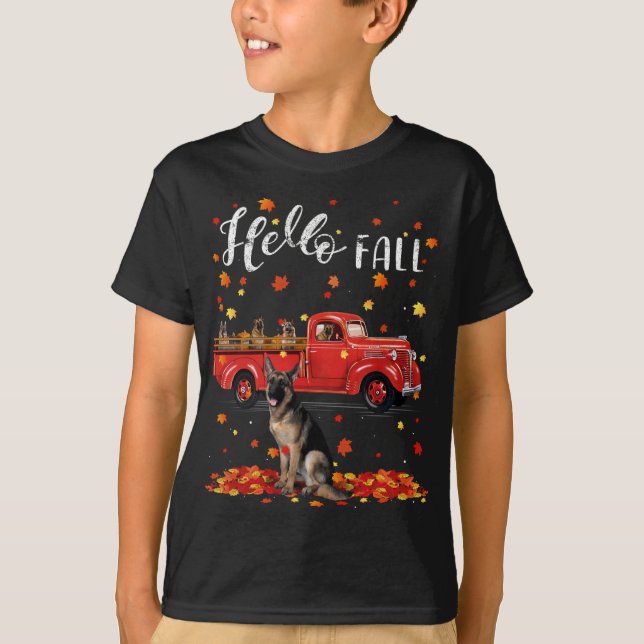 Maple German Shepherd Dog Leaf Fall Autumn Red Tru T-Shirt (Front)