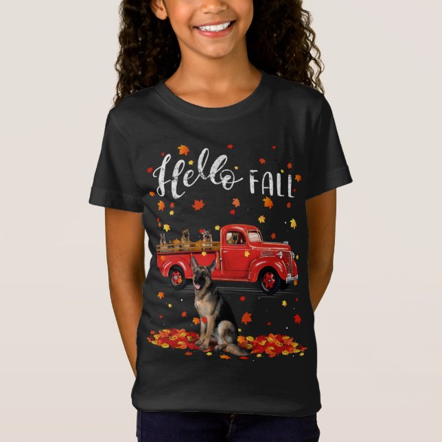 Maple German Shepherd Dog Leaf Fall Autumn Red Tru T-Shirt (Front)