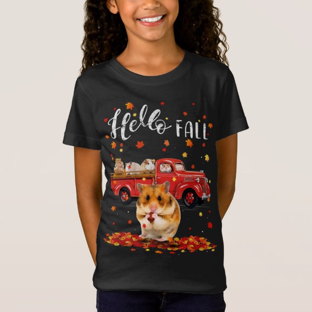 Maple Hamster Leaf Fall Autumn Red Truck T-Shirt (Front)