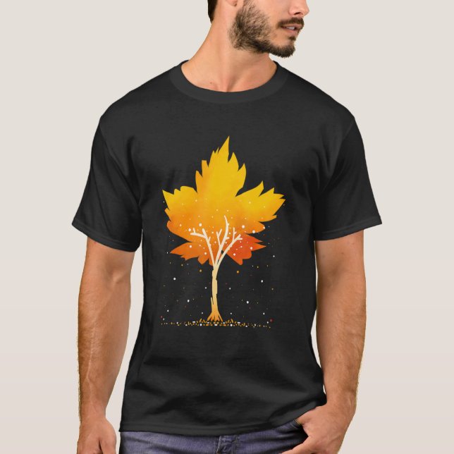 Maple Leaf Autumn Tree Orange Fall Leaves Season T-Shirt (Front)