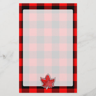 Maple Leaf Buffalo Check Red Black Plaid Style Stationery