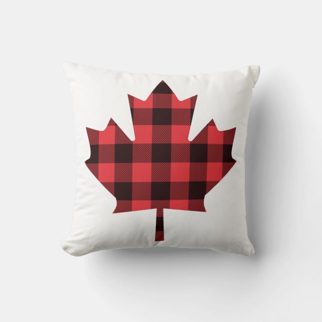 Maple Leaf Buffalo Plaid Check Cushion (Front)