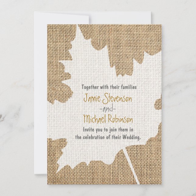 Maple Leaf Burlap Rustic Fall Wedding Invitation (Front)