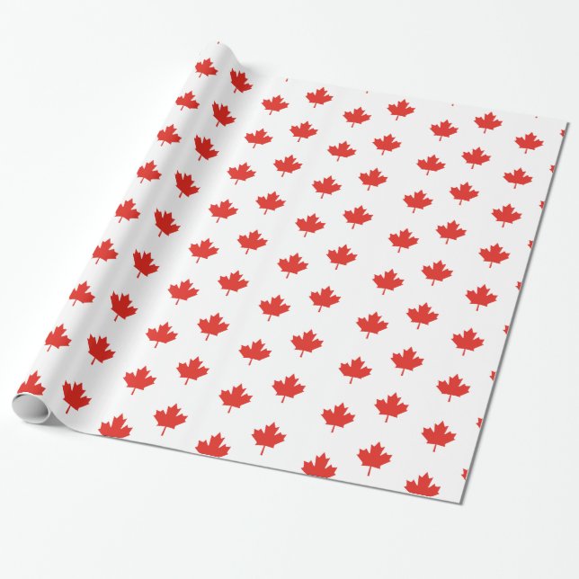 Maple Leaf Canada Day Party Wrapping Paper (Unrolled)
