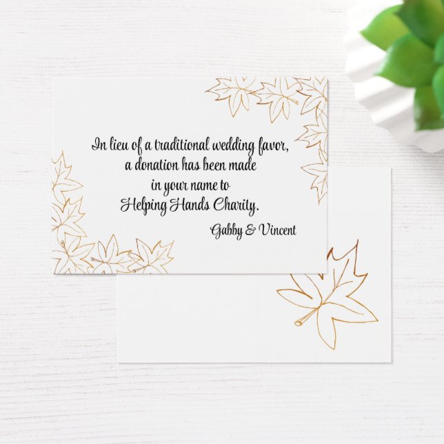 Maple Leaf Edge Fall Wedding Charity Favor Card (Desk)