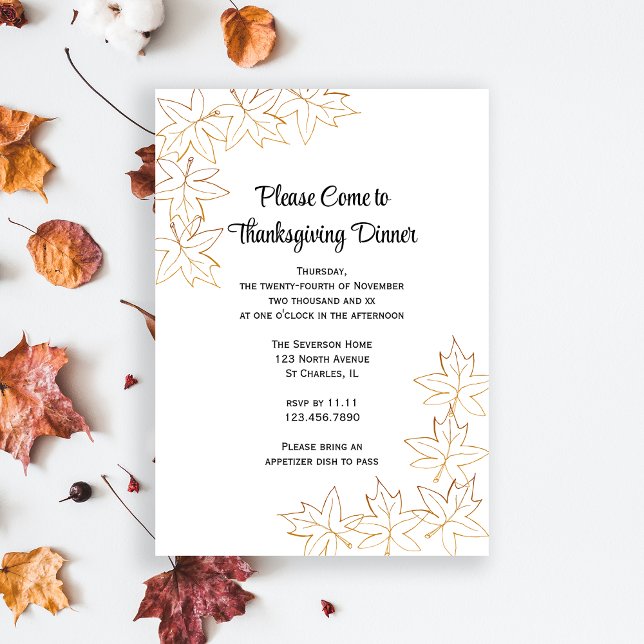 Maple Leaf Edge Thanksgiving Dinner Invitation (Invite friends to gather and give thanks with this Fall Leaves Thanksgiving Dinner Invitation.)